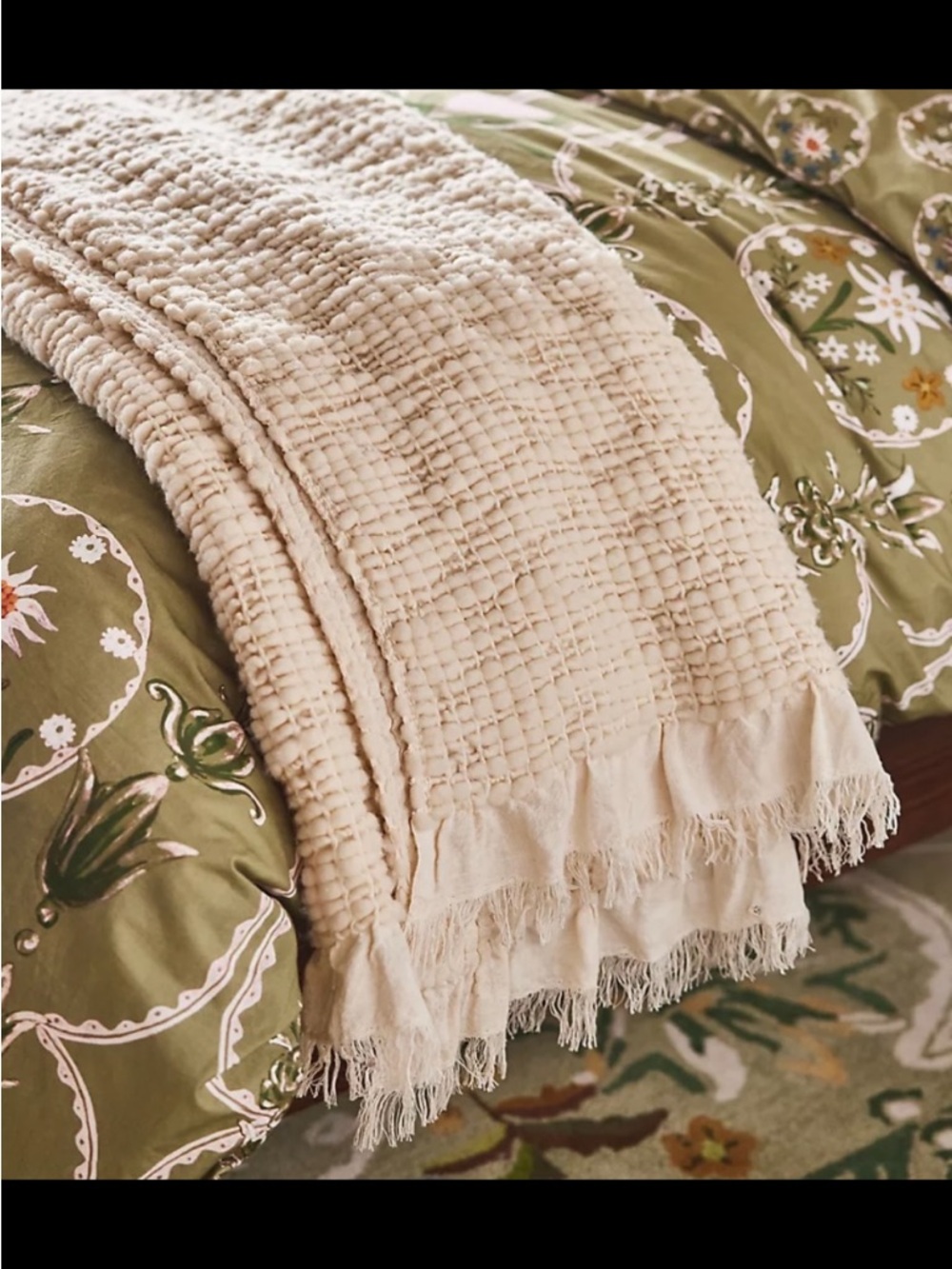 Anthropologie Fringe Throw blanket. Ivory